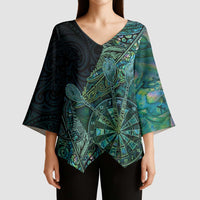 Personalised New Zealand Dart Kimono Sleeve Blouse Maori Fern With Paua Shell - Polynesian Pride