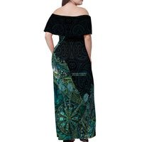 Personalised New Zealand Dart Off Shoulder Maxi Dress Maori Fern With Paua Shell - Polynesian Pride
