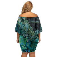 Personalised New Zealand Dart Off Shoulder Short Dress Maori Fern With Paua Shell - Polynesian Pride
