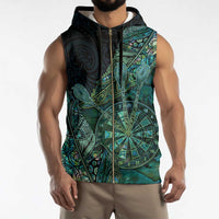 Personalised New Zealand Dart Sleeveless Zip Hoodie Maori Fern With Paua Shell - Polynesian Pride