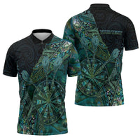 Personalised New Zealand Dart Zipper Polo Shirt Maori Fern With Paua Shell - Polynesian Pride