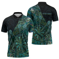 Personalised New Zealand Dart Zipper Polo Shirt Maori Fern With Paua Shell - Polynesian Pride