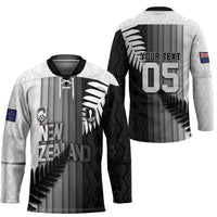 Custom New Zealand Football Hockey Jersey Silver Fern Maori Pattern Monochrome
