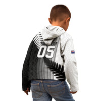 Custom New Zealand Football Kid Hoodie Silver Fern Maori Pattern Monochrome