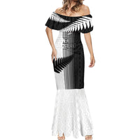 Custom New Zealand Football Mermaid Dress Silver Fern Maori Pattern Monochrome