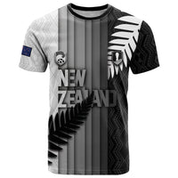 Custom New Zealand Football T Shirt Silver Fern Maori Pattern Monochrome DT05 White - Polynesian Pride