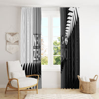 New Zealand Football Window Curtain Silver Fern Maori Pattern Monochrome DT05 - Polynesian Pride