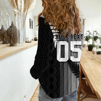 Custom New Zealand Football Women Casual Shirt Silver Fern Maori Pattern Monochrome