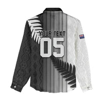Custom New Zealand Football Women Casual Shirt Silver Fern Maori Pattern Monochrome