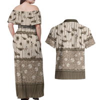 Hawaii Christmas In July Couples Matching Off Shoulder Maxi Dress and Hawaiian Shirt Beige Mele Kalikimaka Sea Animals