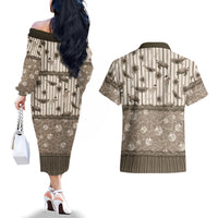 Hawaii Christmas In July Couples Matching Off The Shoulder Long Sleeve Dress and Hawaiian Shirt Beige Mele Kalikimaka Sea Animals