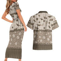 Hawaii Christmas In July Couples Matching Short Sleeve Bodycon Dress and Hawaiian Shirt Beige Mele Kalikimaka Sea Animals