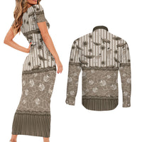 Hawaii Christmas In July Couples Matching Short Sleeve Bodycon Dress and Long Sleeve Button Shirt Beige Mele Kalikimaka Sea Animals