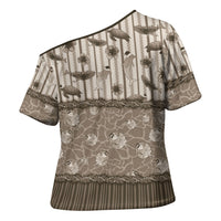 Hawaii Christmas In July Cross Shoulder Shirt Beige Mele Kalikimaka Sea Animals