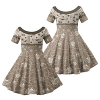 Hawaii Christmas In July Family Matching Long Sleeve Bodycon Dress and Hawaiian Shirt Beige Mele Kalikimaka Sea Animals DT05 Daughter's Dress Beige - Polynesian Pride