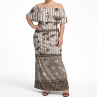 Hawaii Christmas In July Off Shoulder Maxi Dress Beige Mele Kalikimaka Sea Animals DT05 Women Beige - Polynesian Pride