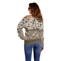 Hawaii Christmas In July Off Shoulder Sweater Beige Mele Kalikimaka Sea Animals