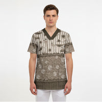 Hawaii Christmas In July Scrub Top Beige Mele Kalikimaka Sea Animals