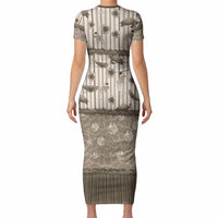 Hawaii Christmas In July Short Sleeve Bodycon Dress Beige Mele Kalikimaka Sea Animals DT05 - Polynesian Pride