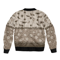Hawaii Christmas In July Sleeve Zip Bomber Jacket Beige Mele Kalikimaka Sea Animals
