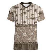 Hawaii Christmas In July Women V-Neck T-Shirt Beige Mele Kalikimaka Sea Animals