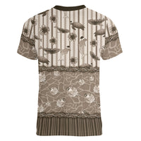 Hawaii Christmas In July Women V-Neck T-Shirt Beige Mele Kalikimaka Sea Animals