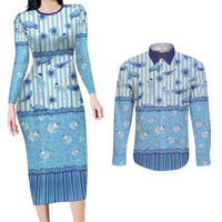 Hawaii Christmas In July Couples Matching Long Sleeve Bodycon Dress and Long Sleeve Button Shirt Sky Blue Mele Kalikimaka Sea Animals