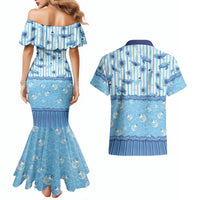 Hawaii Christmas In July Couples Matching Mermaid Dress and Hawaiian Shirt Sky Blue Mele Kalikimaka Sea Animals