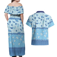 Hawaii Christmas In July Couples Matching Off Shoulder Maxi Dress and Hawaiian Shirt Sky Blue Mele Kalikimaka Sea Animals