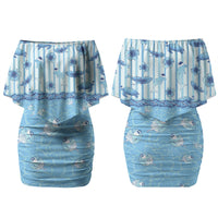 Hawaii Christmas In July Couples Matching Off Shoulder Short Dress and Hawaiian Shirt Sky Blue Mele Kalikimaka Sea Animals DT05 - Polynesian Pride