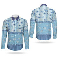 Hawaii Christmas In July Couples Matching Off Shoulder Short Dress and Long Sleeve Button Shirt Sky Blue Mele Kalikimaka Sea Animals DT05 - Polynesian Pride