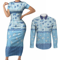 Hawaii Christmas In July Couples Matching Short Sleeve Bodycon Dress and Long Sleeve Button Shirt Sky Blue Mele Kalikimaka Sea Animals DT05 Blue - Polynesian Pride