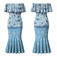 Hawaii Christmas In July Family Matching Mermaid Dress and Hawaiian Shirt Sky Blue Mele Kalikimaka Sea Animals DT05 Mom's Dress Blue - Polynesian Pride