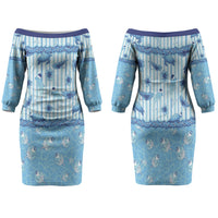 Hawaii Christmas In July Family Matching Off The Shoulder Long Sleeve Dress and Hawaiian Shirt Sky Blue Mele Kalikimaka Sea Animals DT05 Mom's Dress Blue - Polynesian Pride