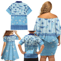 Hawaii Christmas In July Family Matching Off Shoulder Short Dress and Hawaiian Shirt Sky Blue Mele Kalikimaka Sea Animals DT05 Mom's Dress Blue - Polynesian Pride