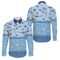 Hawaii Christmas In July Family Matching Off Shoulder Short Dress and Hawaiian Shirt Sky Blue Mele Kalikimaka Sea Animals DT05 Dad's Shirt - Long Sleeve Blue - Polynesian Pride