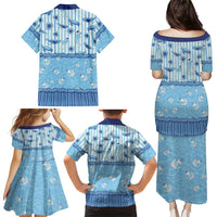 Hawaii Christmas In July Family Matching Puletasi and Hawaiian Shirt Sky Blue Mele Kalikimaka Sea Animals