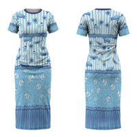 Hawaii Christmas In July Family Matching Short Sleeve Bodycon Dress and Hawaiian Shirt Sky Blue Mele Kalikimaka Sea Animals DT05 Mom's Dress Blue - Polynesian Pride