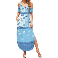 Hawaii Christmas In July Family Matching Summer Maxi Dress and Hawaiian Shirt Sky Blue Mele Kalikimaka Sea Animals