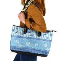 Hawaii Christmas In July Leather Tote Bag Sky Blue Mele Kalikimaka Sea Animals
