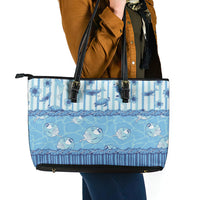 Hawaii Christmas In July Leather Tote Bag Sky Blue Mele Kalikimaka Sea Animals