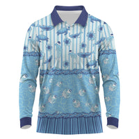Hawaii Christmas In July Long Sleeve Polo Shirt Sky Blue Mele Kalikimaka Sea Animals