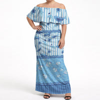 Hawaii Christmas In July Off Shoulder Maxi Dress Sky Blue Mele Kalikimaka Sea Animals DT05 Women Blue - Polynesian Pride