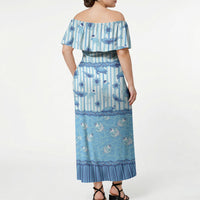 Hawaii Christmas In July Off Shoulder Maxi Dress Sky Blue Mele Kalikimaka Sea Animals DT05 - Polynesian Pride