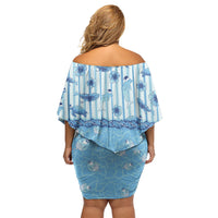 Hawaii Christmas In July Off Shoulder Short Dress Sky Blue Mele Kalikimaka Sea Animals