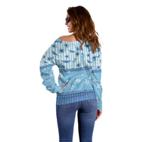 Hawaii Christmas In July Off Shoulder Sweater Sky Blue Mele Kalikimaka Sea Animals