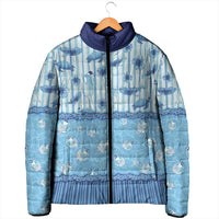 Hawaii Christmas In July Padded Jacket Sky Blue Mele Kalikimaka Sea Animals