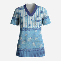 Hawaii Christmas In July Scrub Top Sky Blue Mele Kalikimaka Sea Animals