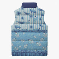 Hawaii Christmas In July Sleeveless Puffer Jacket Sky Blue Mele Kalikimaka Sea Animals