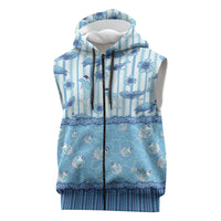 Hawaii Christmas In July Sleeveless Zip Hoodie Sky Blue Mele Kalikimaka Sea Animals